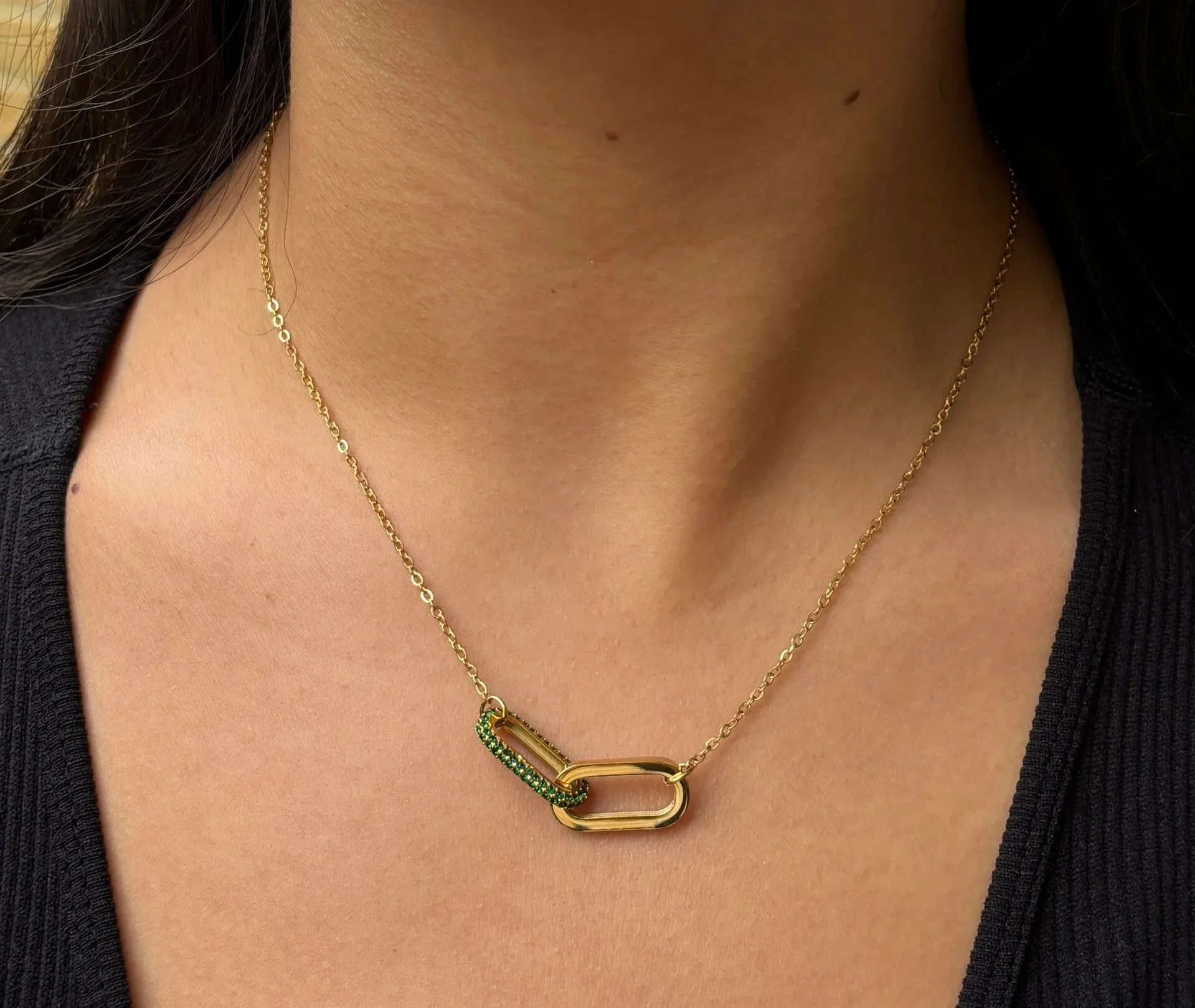 18ct Gold Plated Green Cubic Zirconia Interlinked Necklace