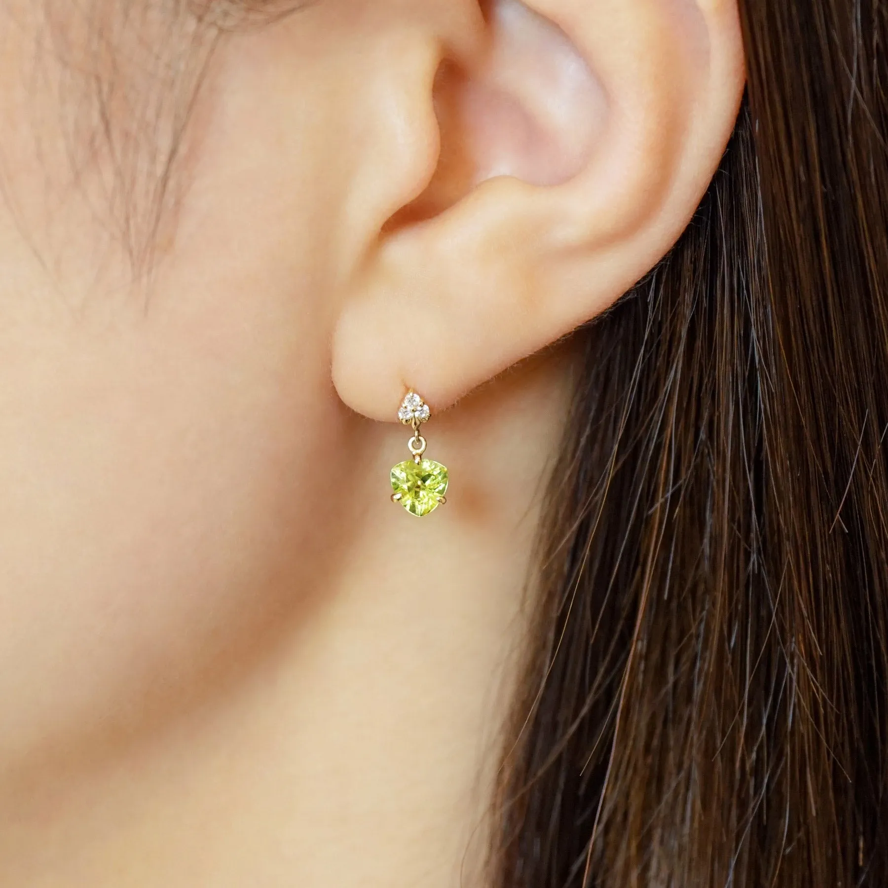 18K/10K Trilliant Peridot Earrings (Yellow Gold)