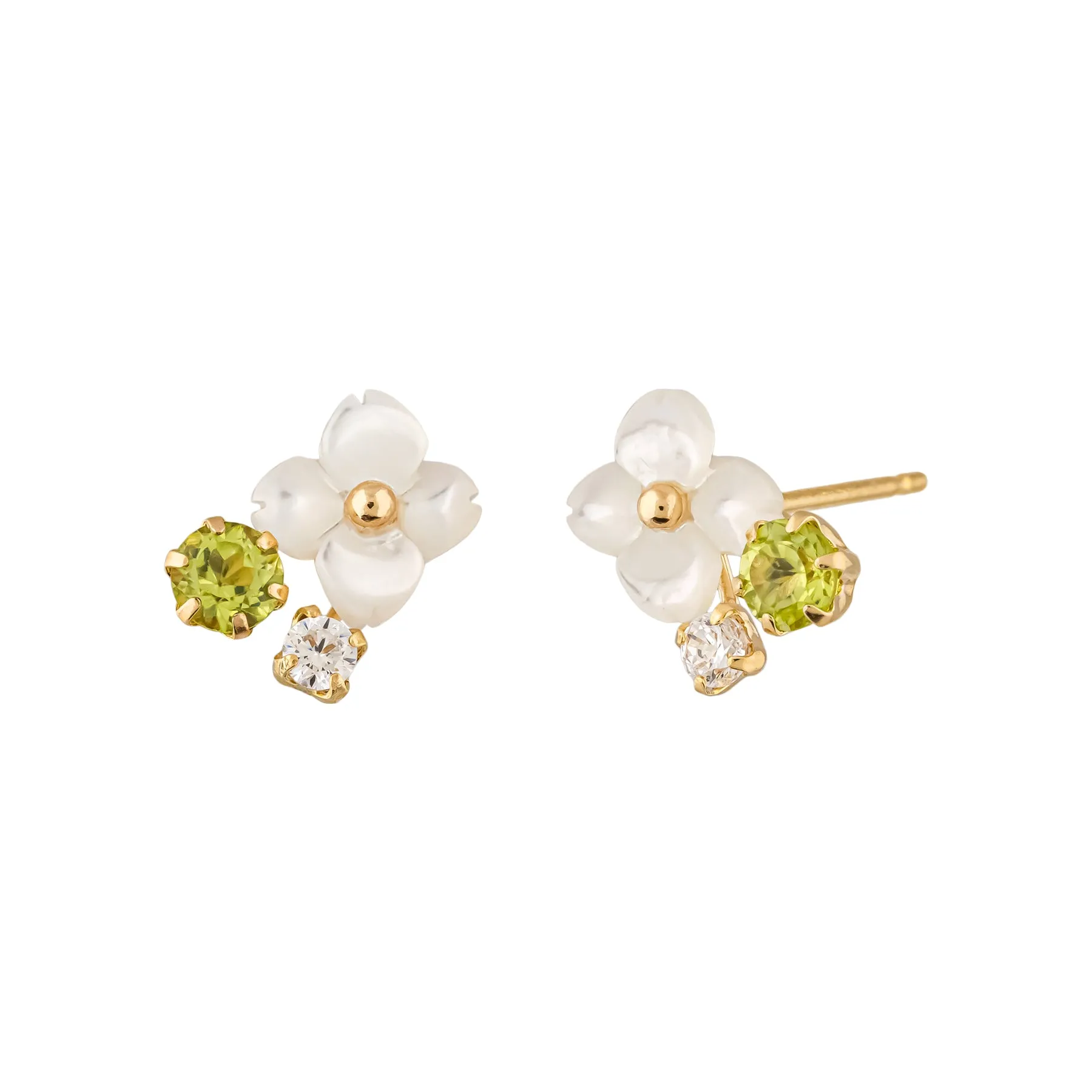 18K/10K White Shell Flower Stud Earrings (Yellow Gold)