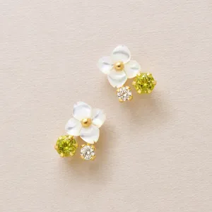 18K/10K White Shell Flower Stud Earrings (Yellow Gold)