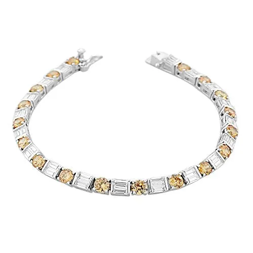 925 Sterling Silver Round Baguette White Clear CZ Classic Tennis Bracelet