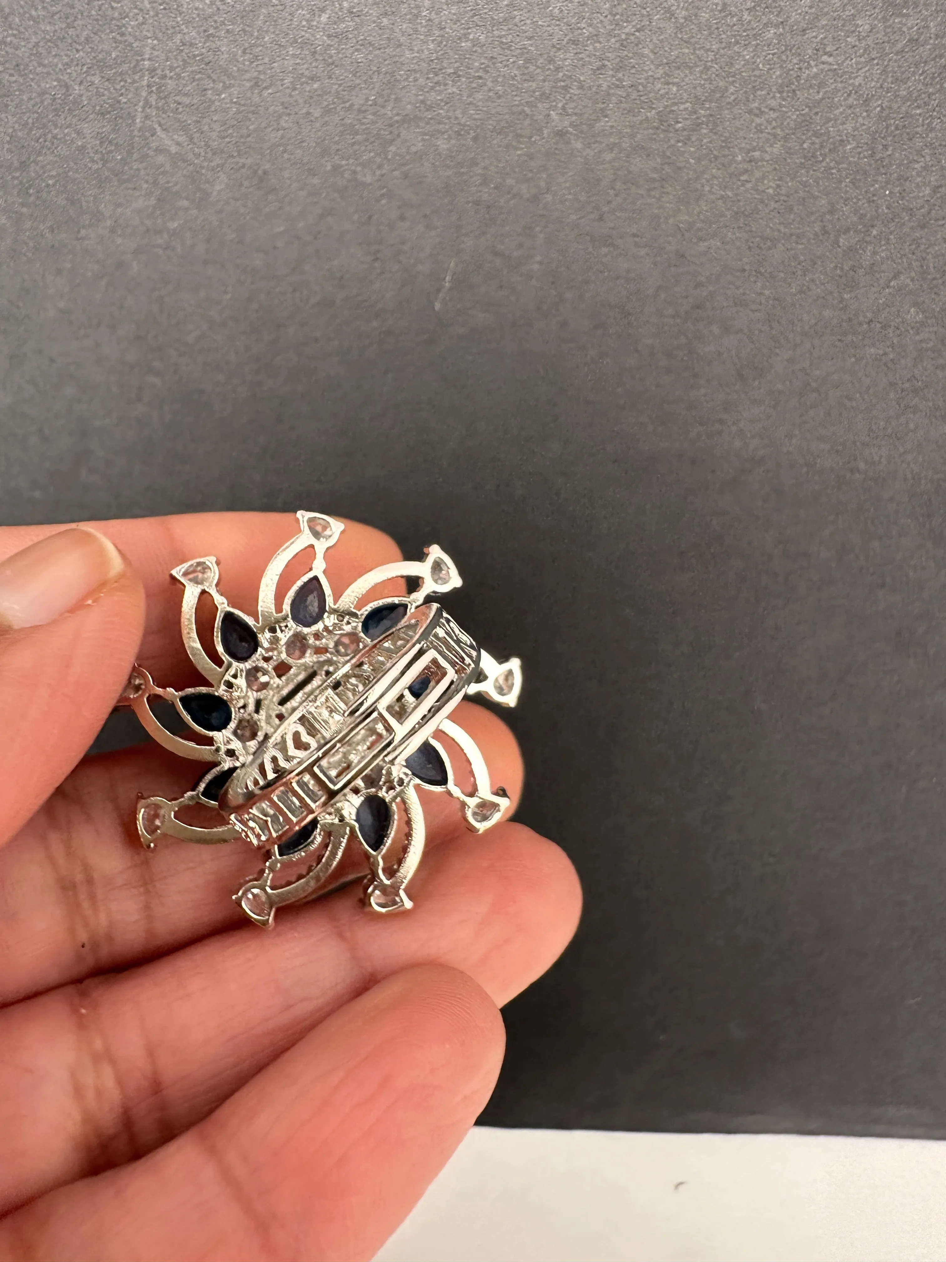 AD Floral Silver Adjustable Color Stone Cocktail Ring