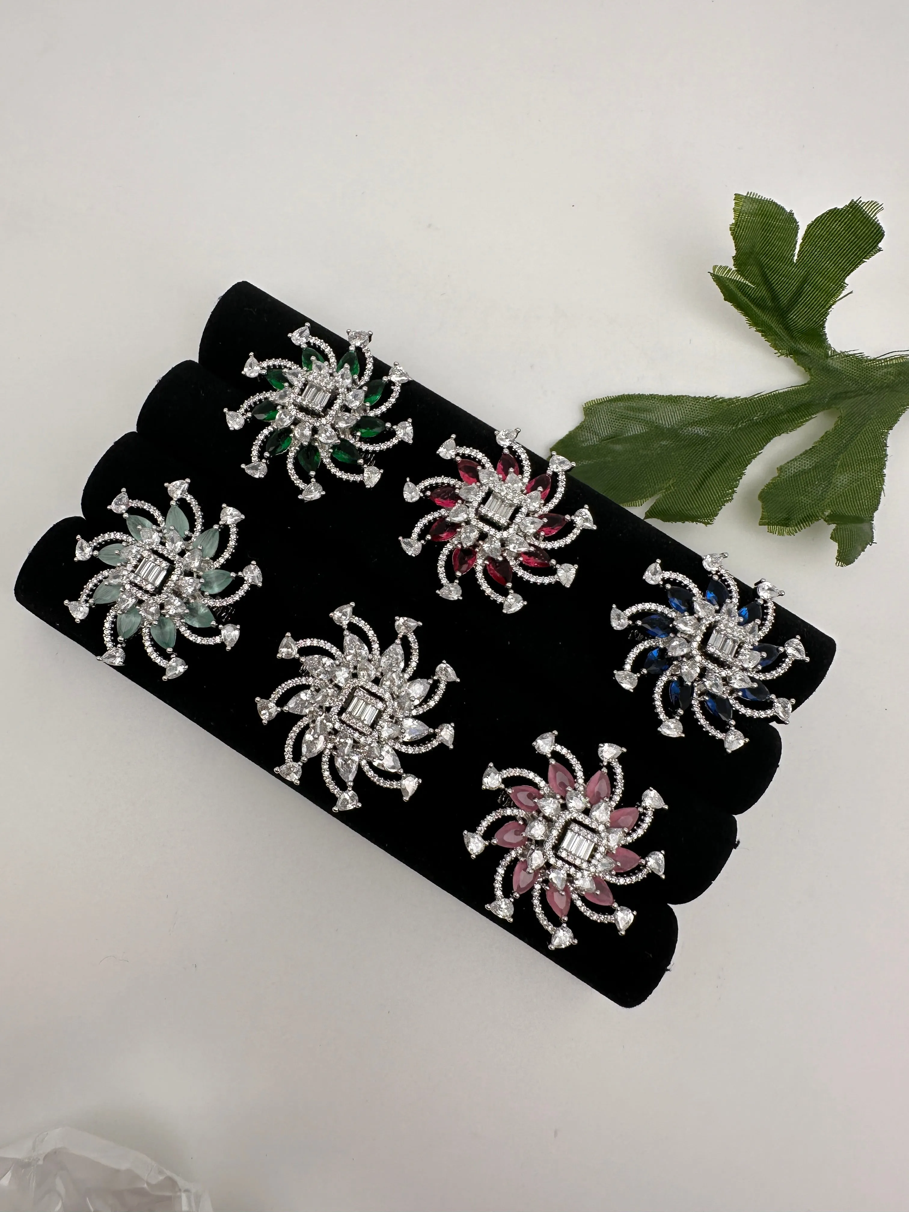 AD Floral Silver Adjustable Color Stone Cocktail Ring