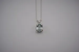 Aquamarine Necklace: Oval Cut, Silver Double Prong Setting, Adjustable Wheat Chain