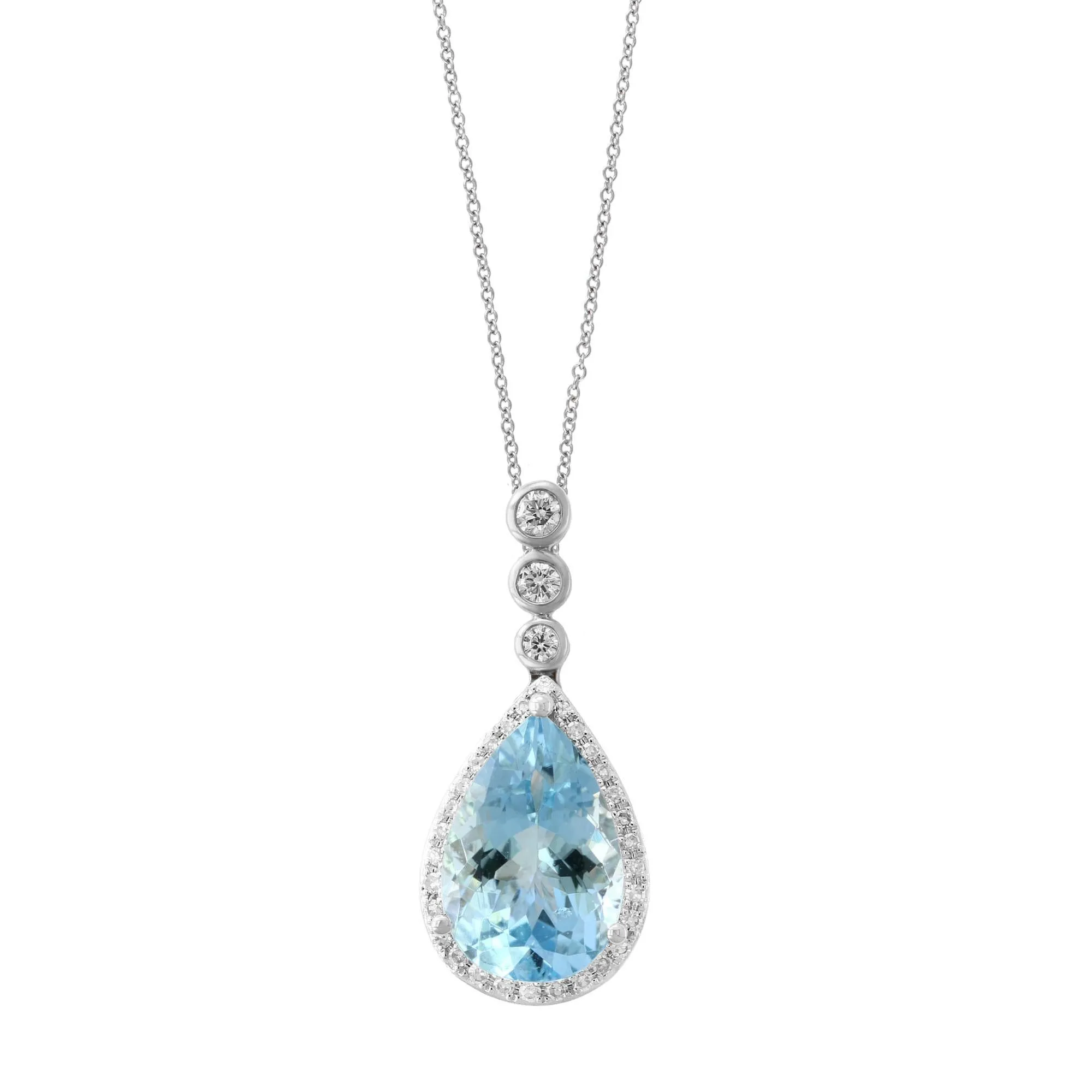 Effy White Gold Aquamarine and Diamond Pendant 1/5ctw