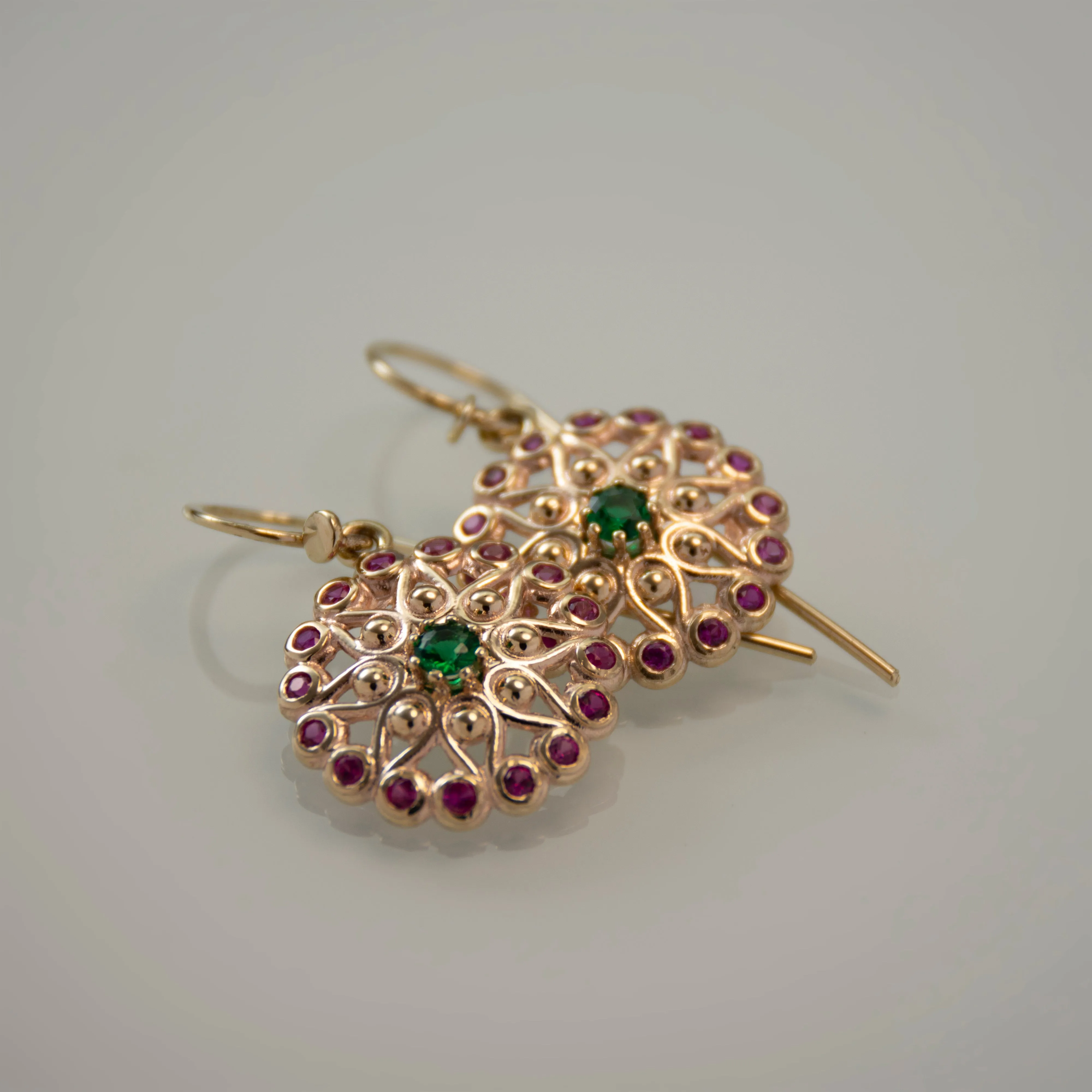 EG2243 Gold Flower Earrings with Emerald and Ruby