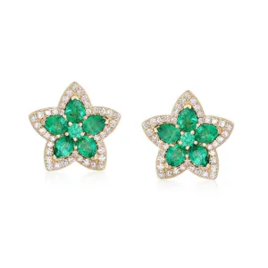 Emerald Ruby Gemstone Diamond Stud Earrings