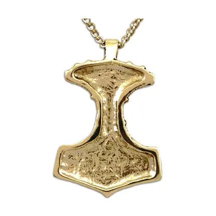 Gold Enameled Ornate Thor's Hammer Necklace