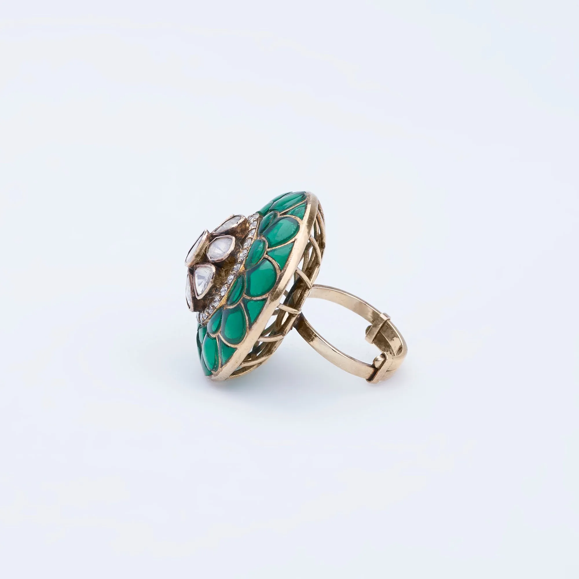 Green Polki Statement Ring