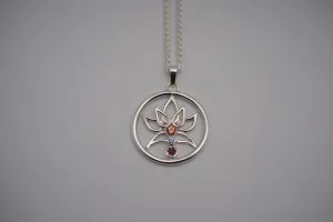 Indicolite Tourmaline and Nigerian Sapphire Lotus Pendant Necklace on Wheat Chain