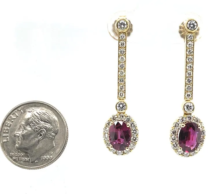 Interchangeable Ruby Drop Earrings with Diamond Line Tops in 18k Yellow Gold