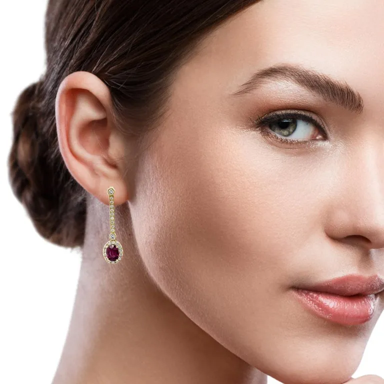 Interchangeable Ruby Drop Earrings with Diamond Line Tops in 18k Yellow Gold