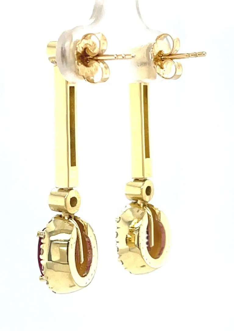 Interchangeable Ruby Drop Earrings with Diamond Line Tops in 18k Yellow Gold