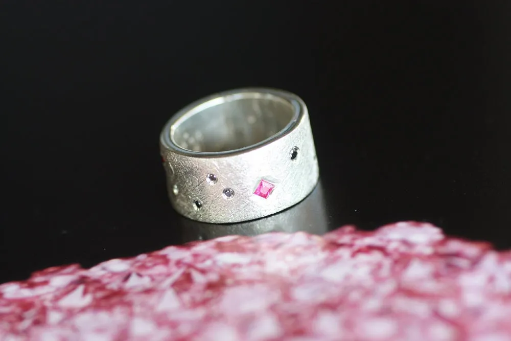Multi-stone Rings Black Diamonds and Rubies wide band