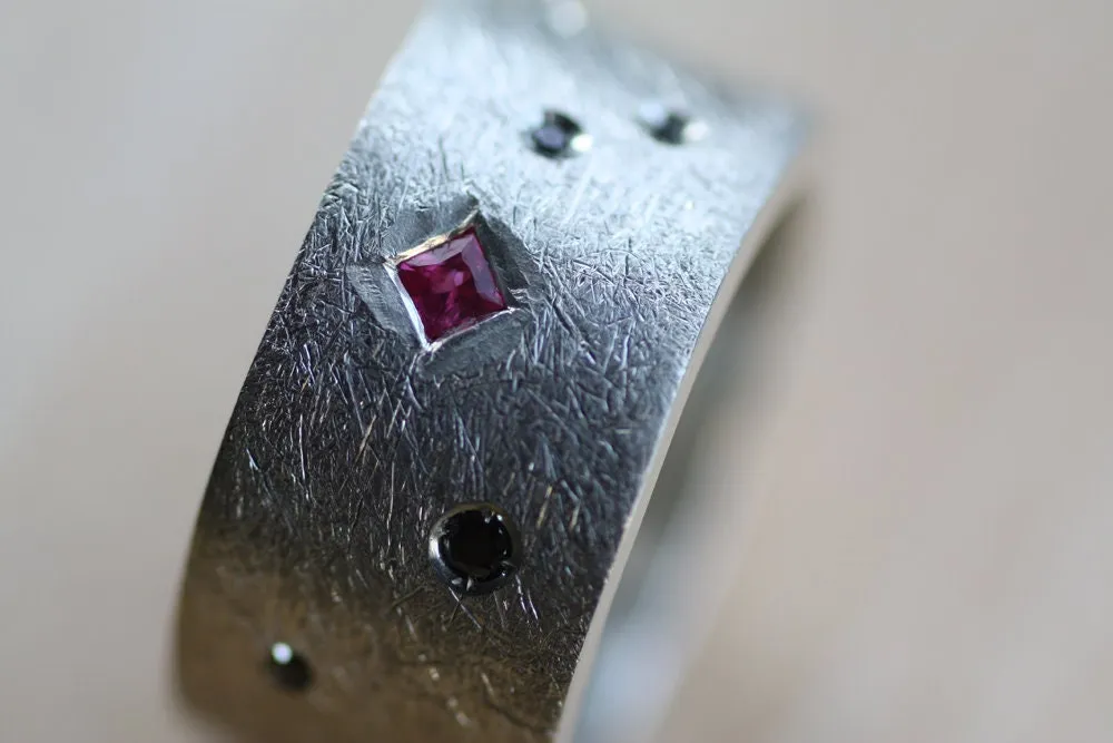 Multi-stone Rings Black Diamonds and Rubies wide band