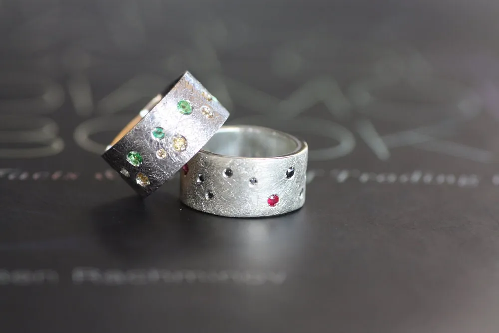 Multi-stone Rings Black Diamonds and Rubies wide band