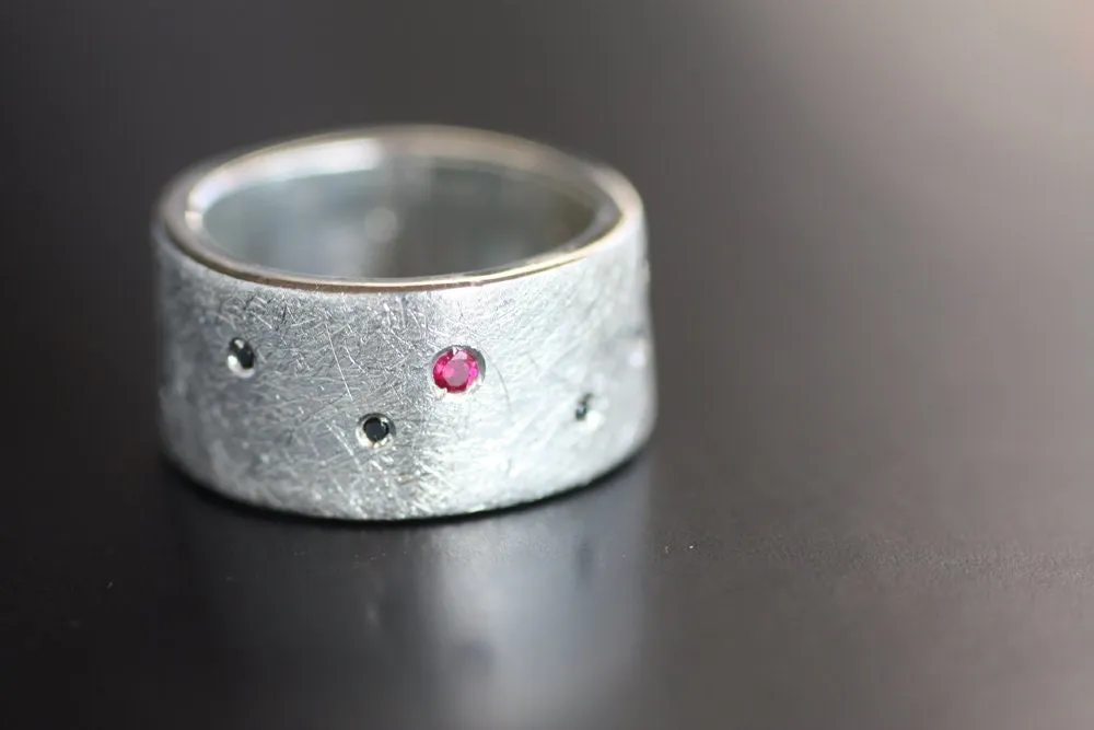 Multi-stone Rings Black Diamonds and Rubies wide band
