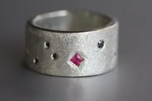 Multi-stone Rings Black Diamonds and Rubies wide band
