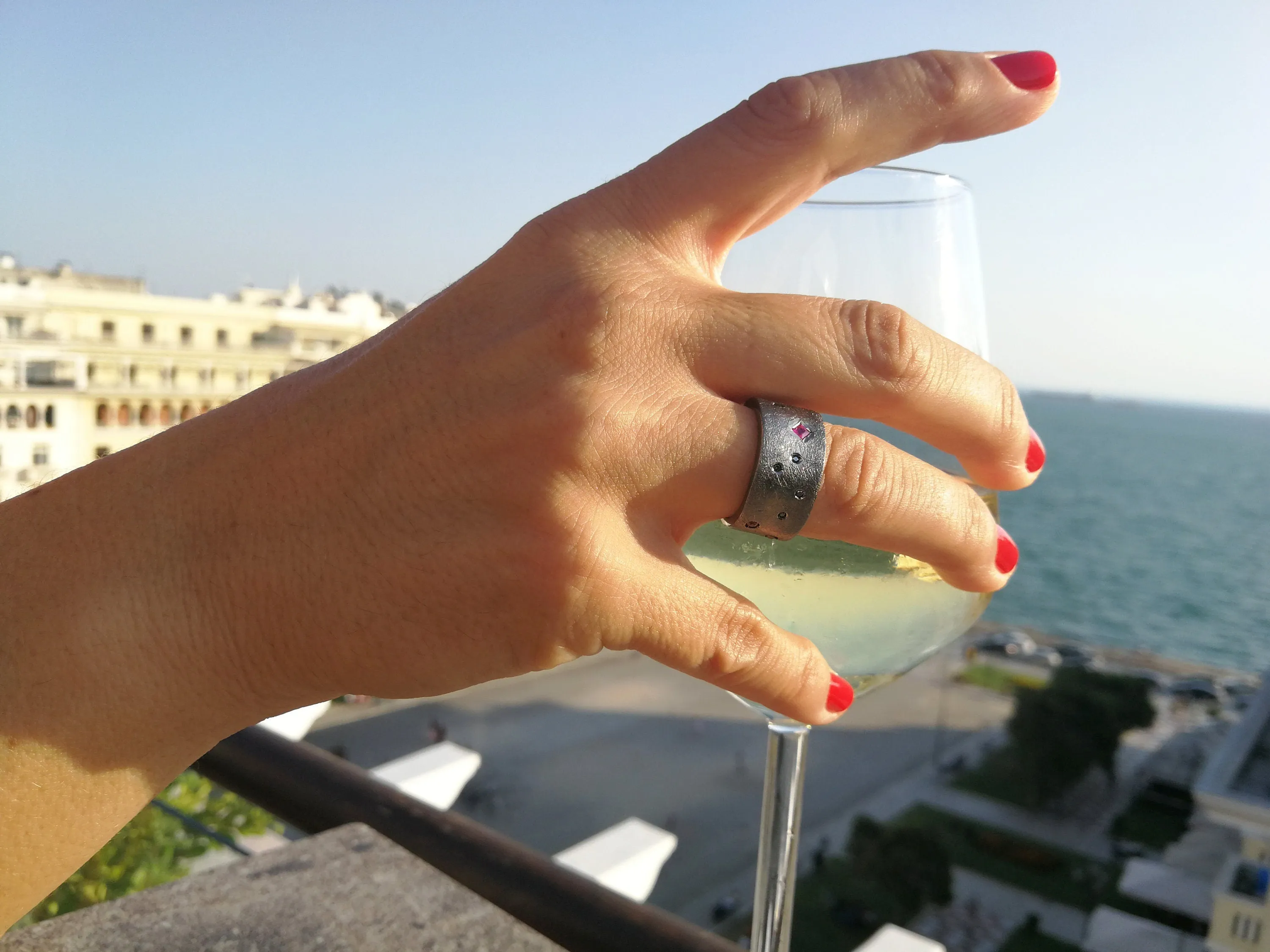 Multi-stone Rings Black Diamonds and Rubies wide band