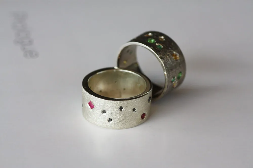 Multi-stone Rings Black Diamonds and Rubies wide band