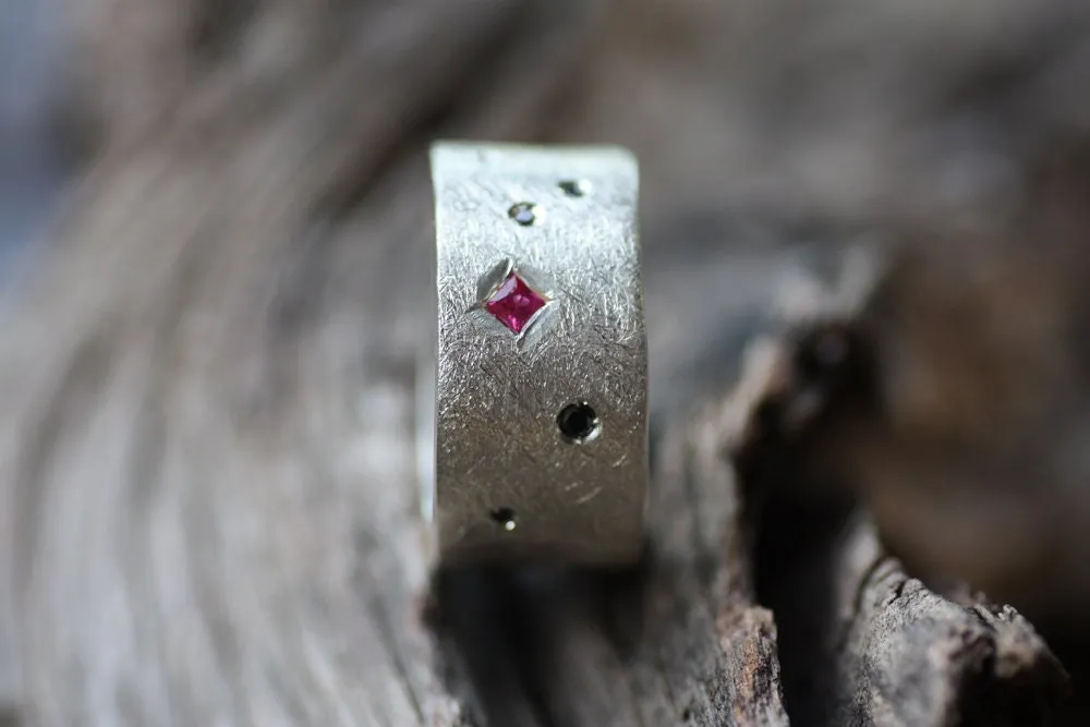Multi-stone Rings Black Diamonds and Rubies wide band