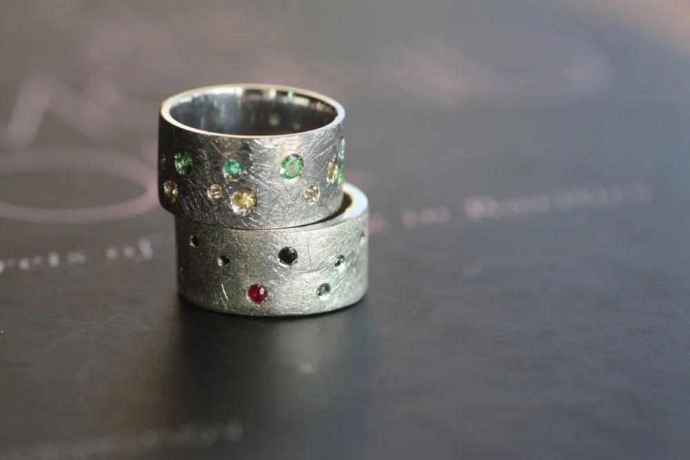 Multi-stone Rings Black Diamonds and Rubies wide band