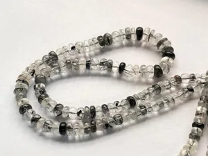 Natural Black Rutile Smooth Rondelle Shape Beads