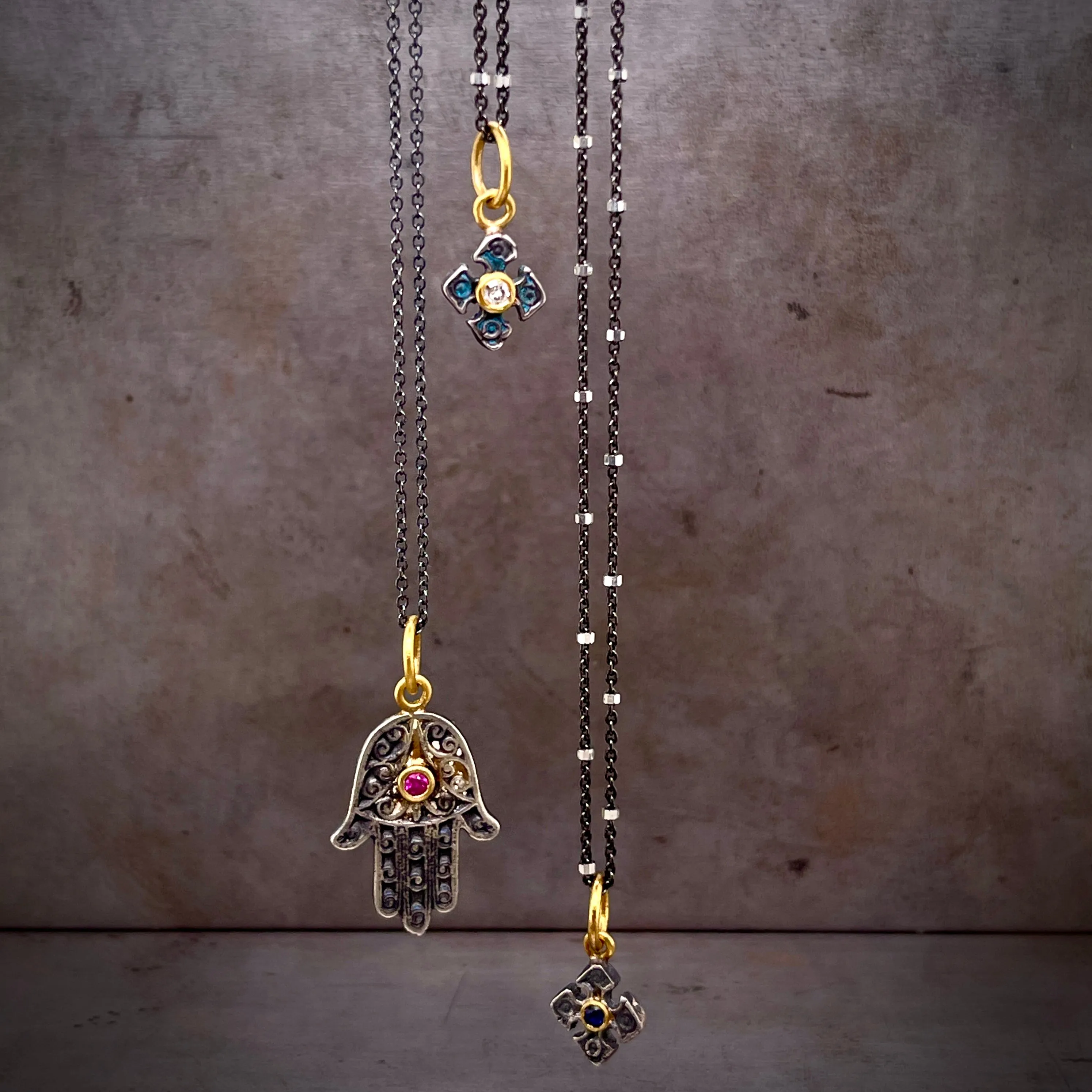 Oxidized Sterling Silver Gemstone Pendants