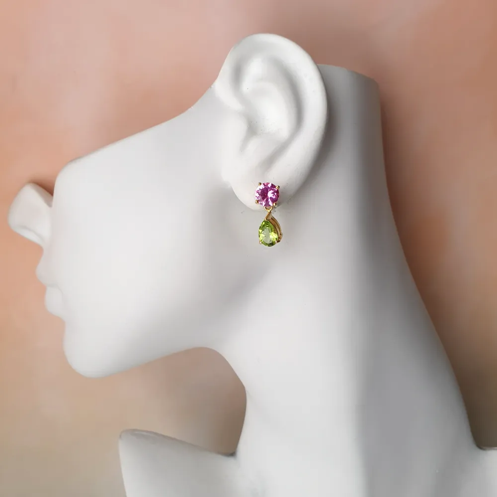 Pink Topaz and Peridot Detachable Separates Earrings