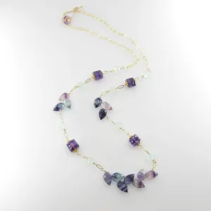 Rainbow Fluorite, Amethyst and Indicolite Statement Necklace