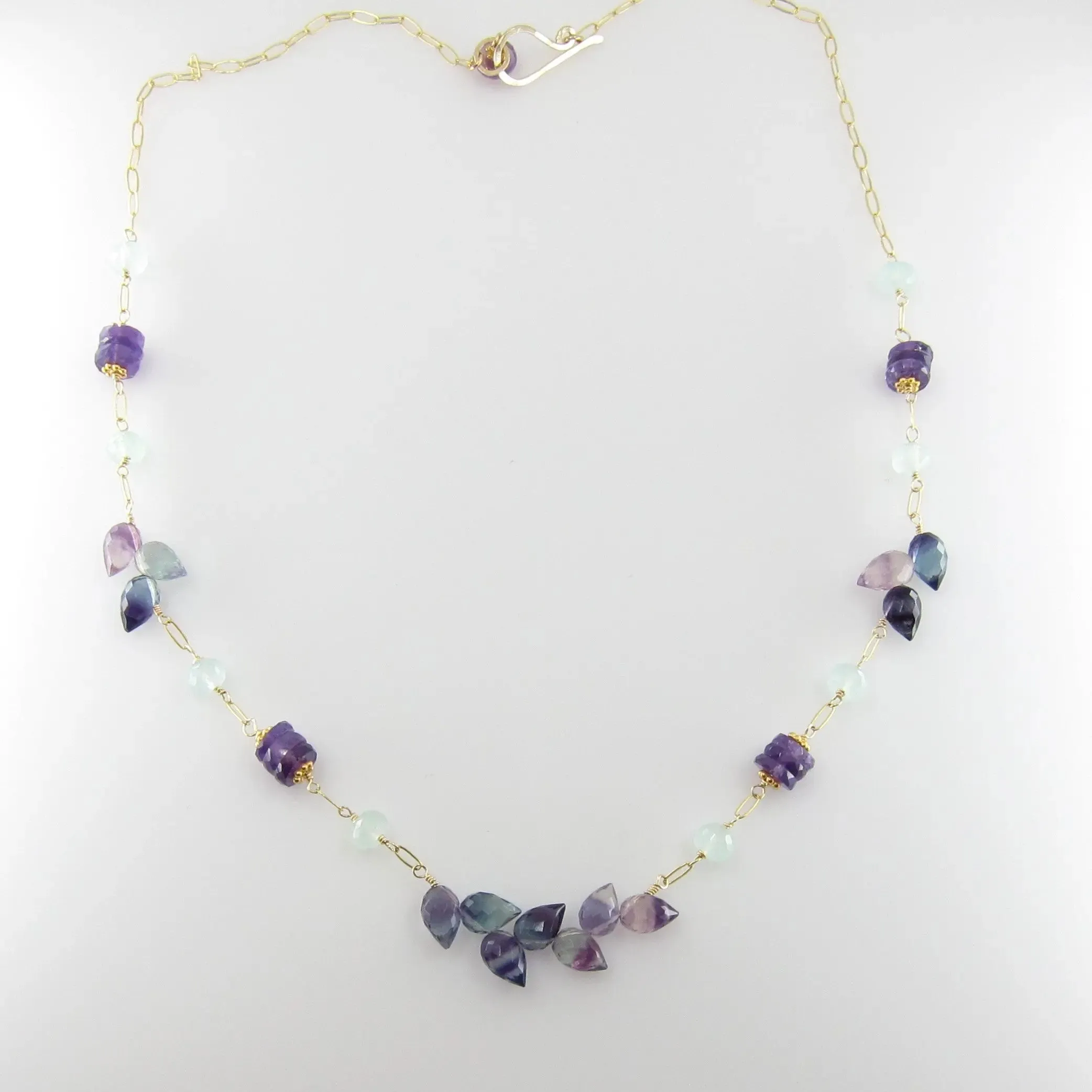Rainbow Fluorite, Amethyst and Indicolite Statement Necklace