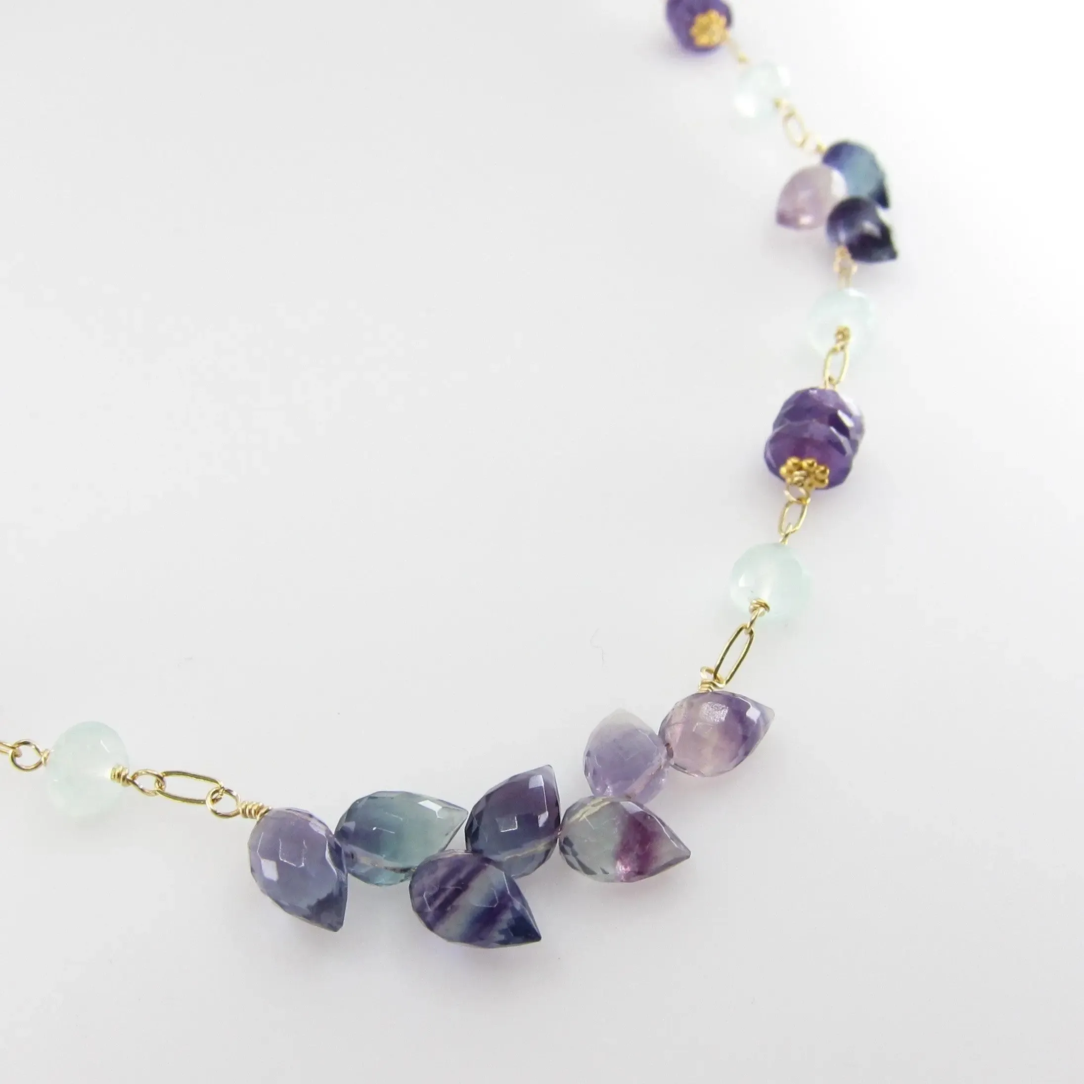 Rainbow Fluorite, Amethyst and Indicolite Statement Necklace