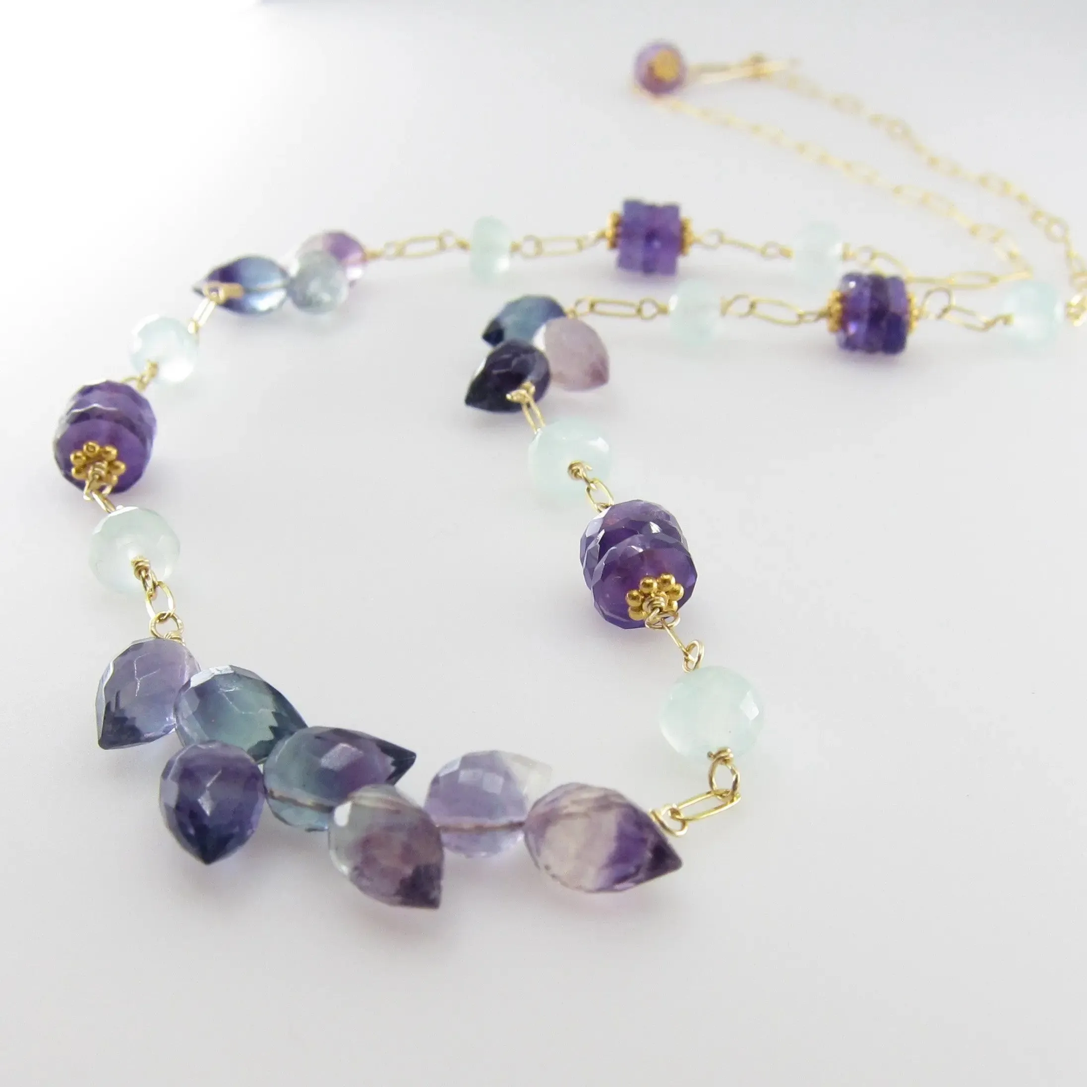 Rainbow Fluorite, Amethyst and Indicolite Statement Necklace