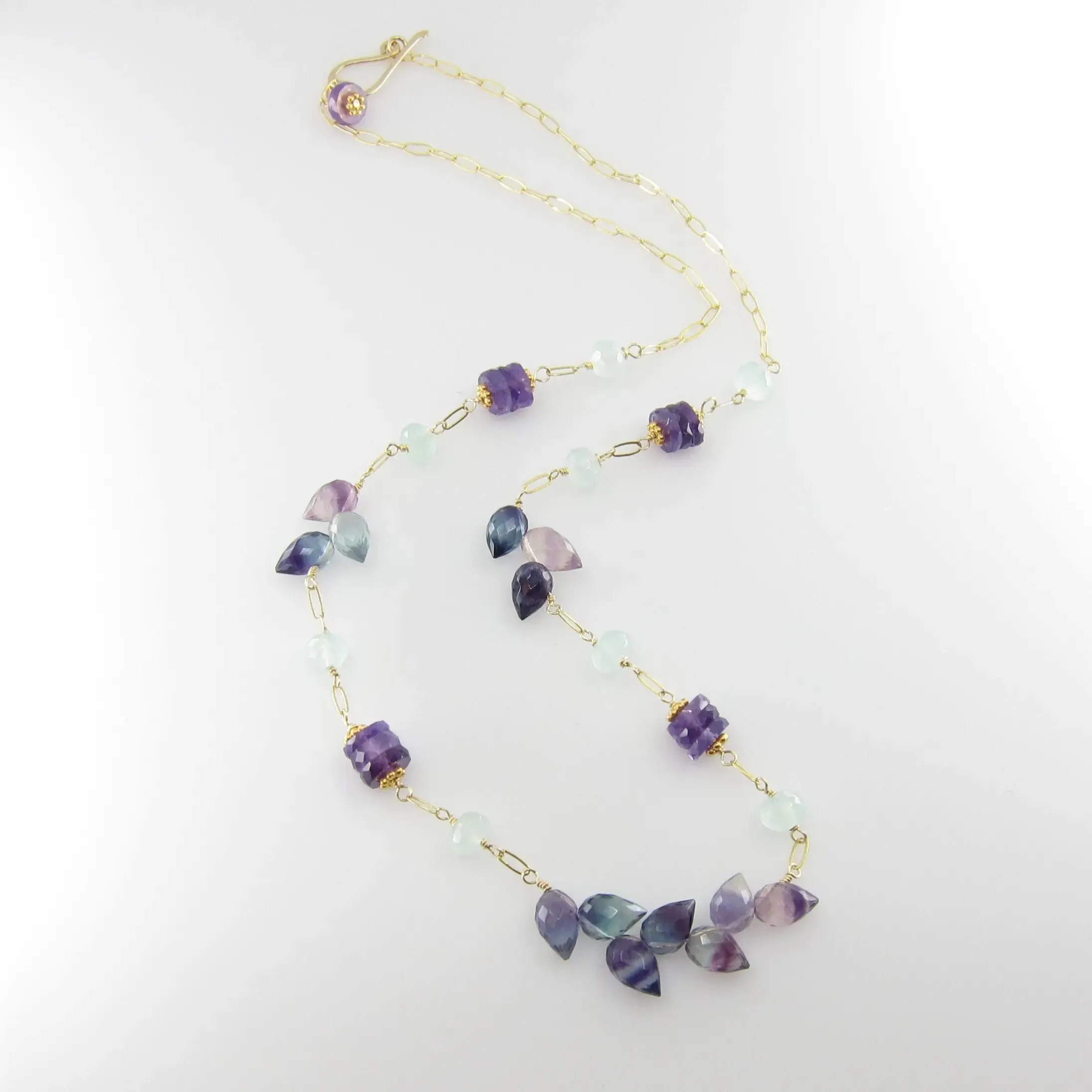 Rainbow Fluorite, Amethyst and Indicolite Statement Necklace