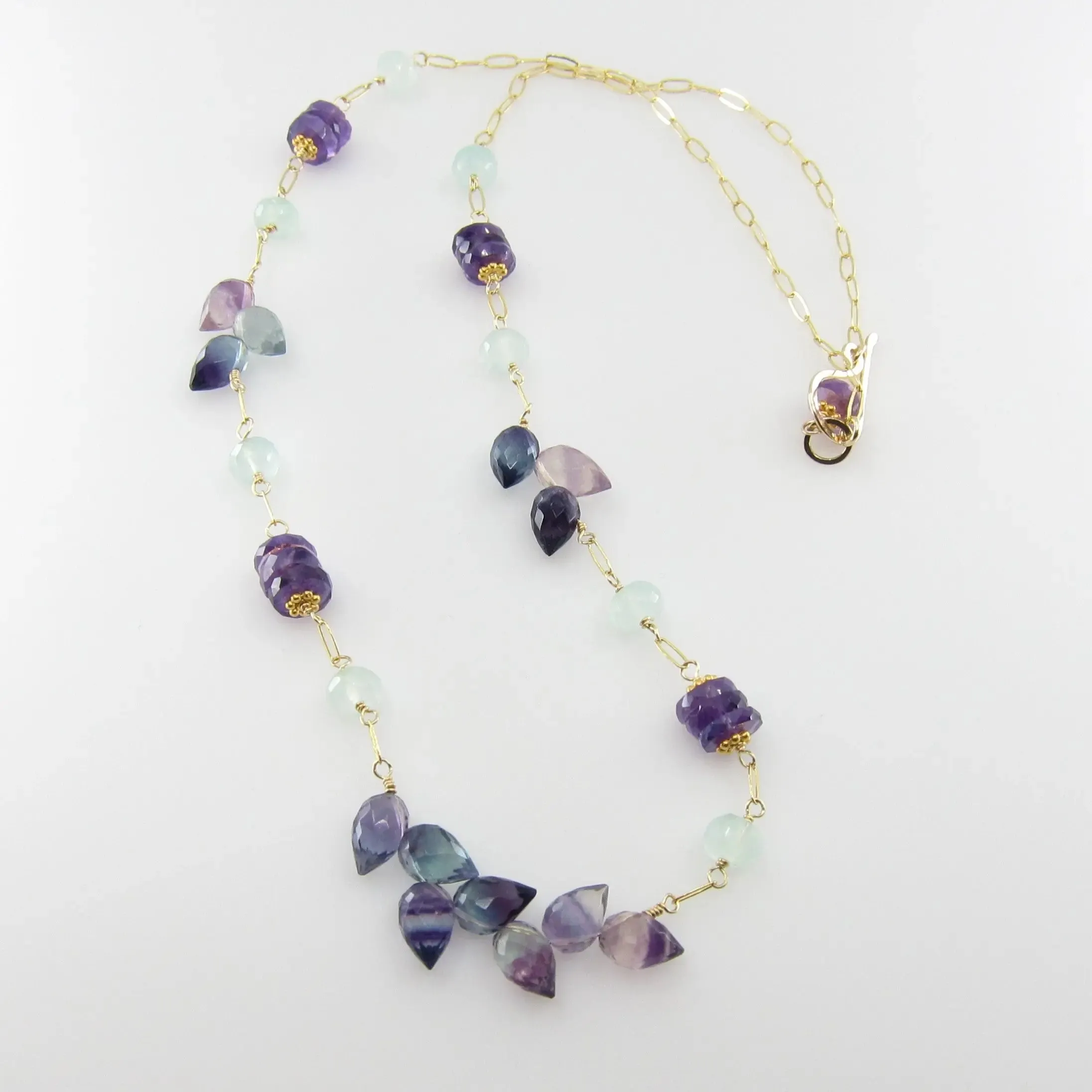 Rainbow Fluorite, Amethyst and Indicolite Statement Necklace