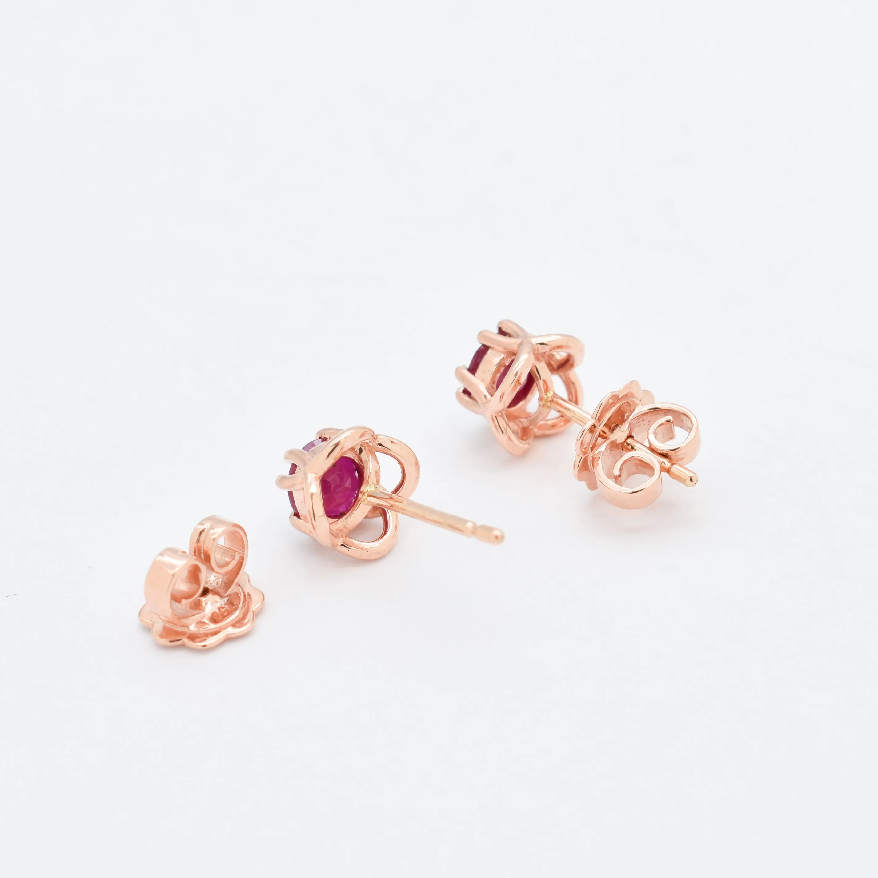 Real Gold Ruby Earrings - Solid Rose Gold Studs - Dainty Red Earrings