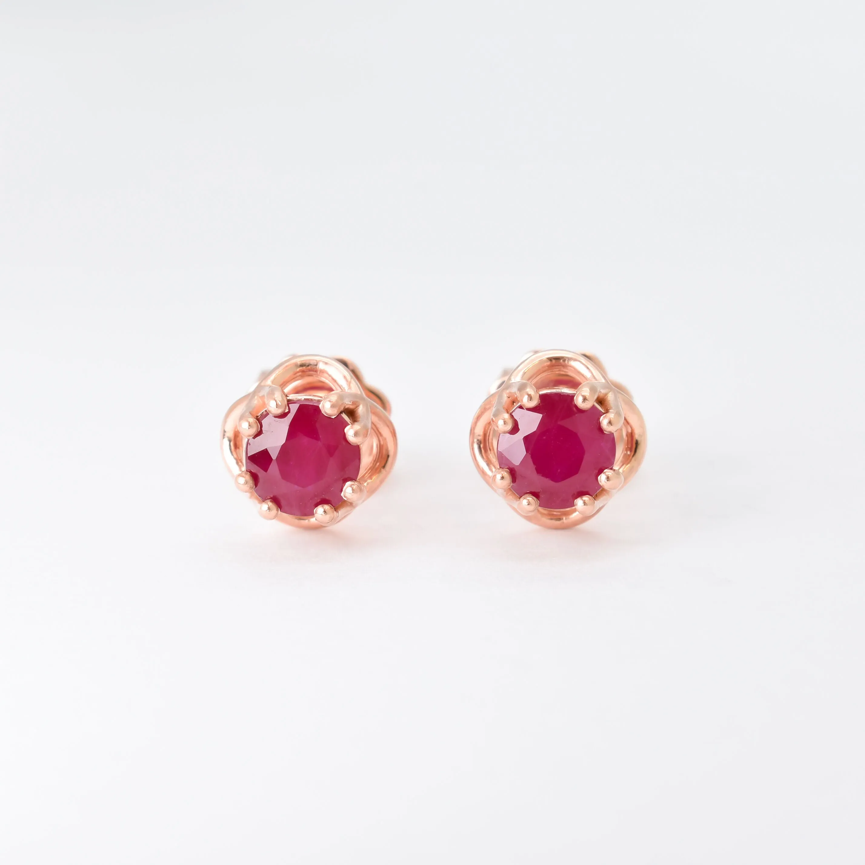 Real Gold Ruby Earrings - Solid Rose Gold Studs - Dainty Red Earrings