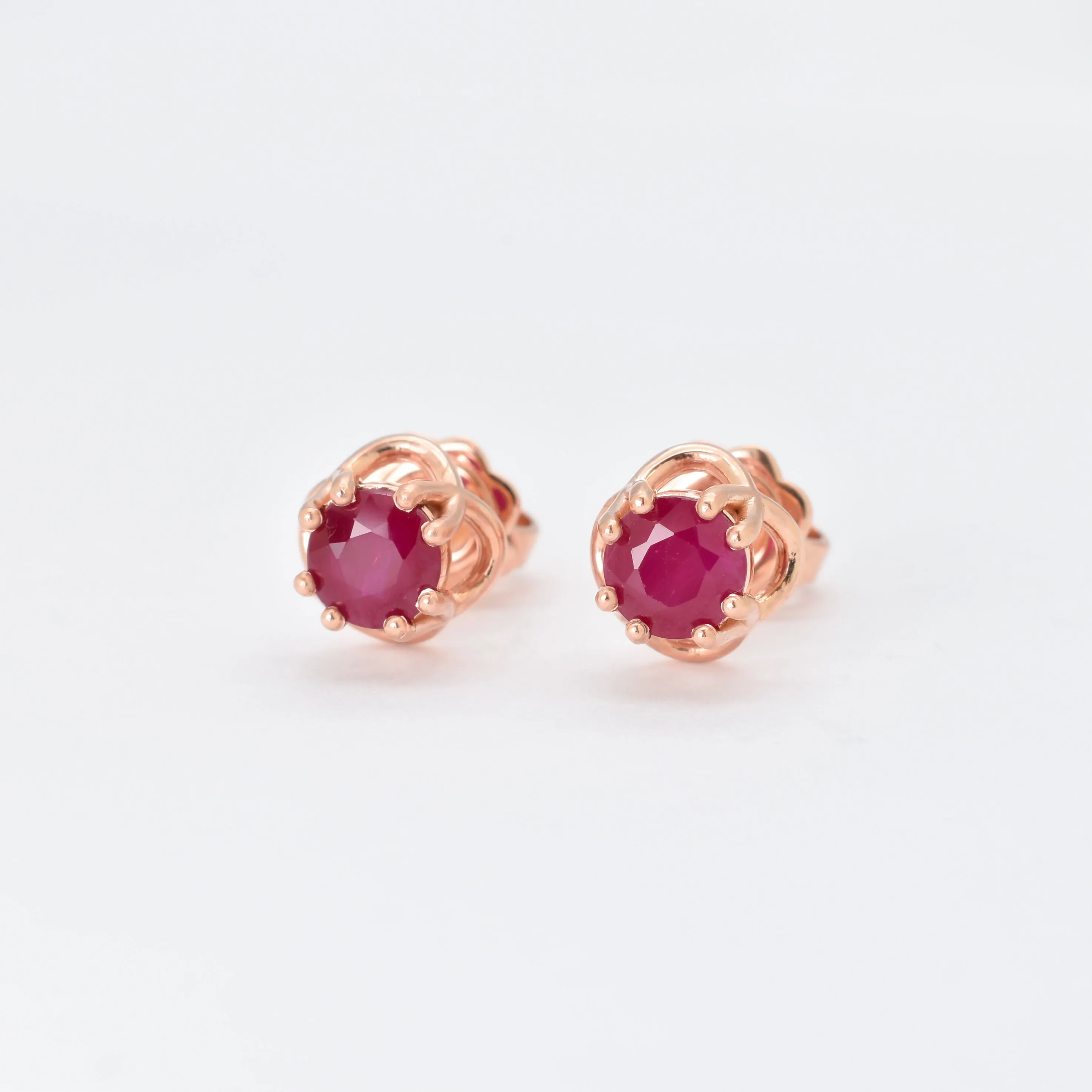Real Gold Ruby Earrings - Solid Rose Gold Studs - Dainty Red Earrings