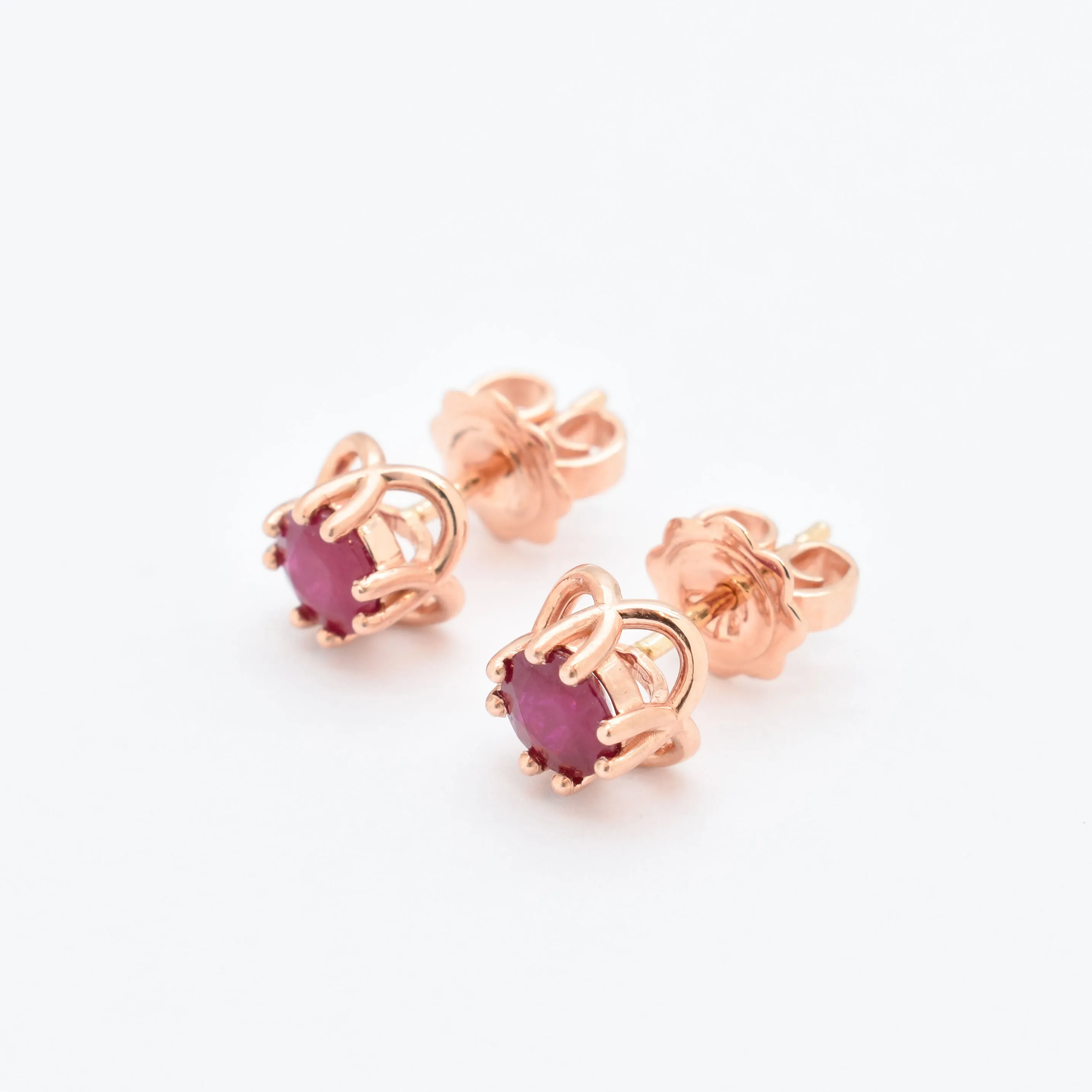 Real Gold Ruby Earrings - Solid Rose Gold Studs - Dainty Red Earrings