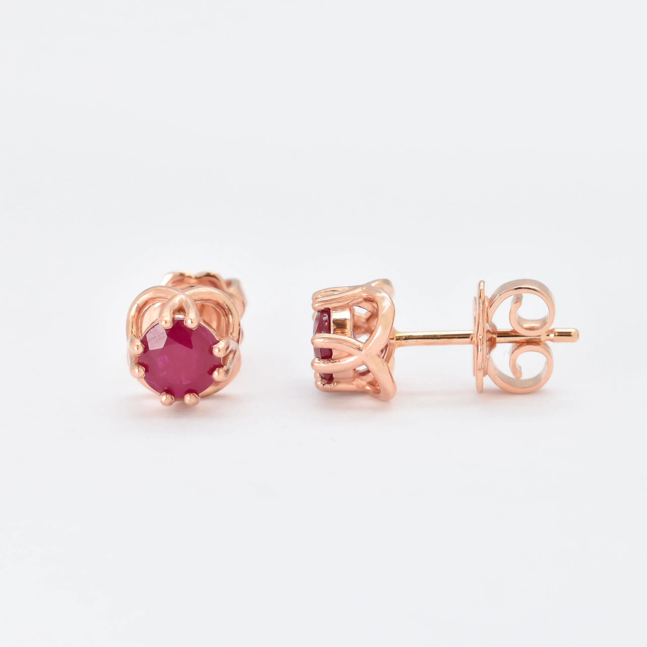 Real Gold Ruby Earrings - Solid Rose Gold Studs - Dainty Red Earrings