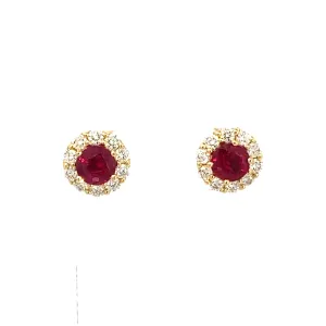 Ruby & Diamond Halo Gold Earrings