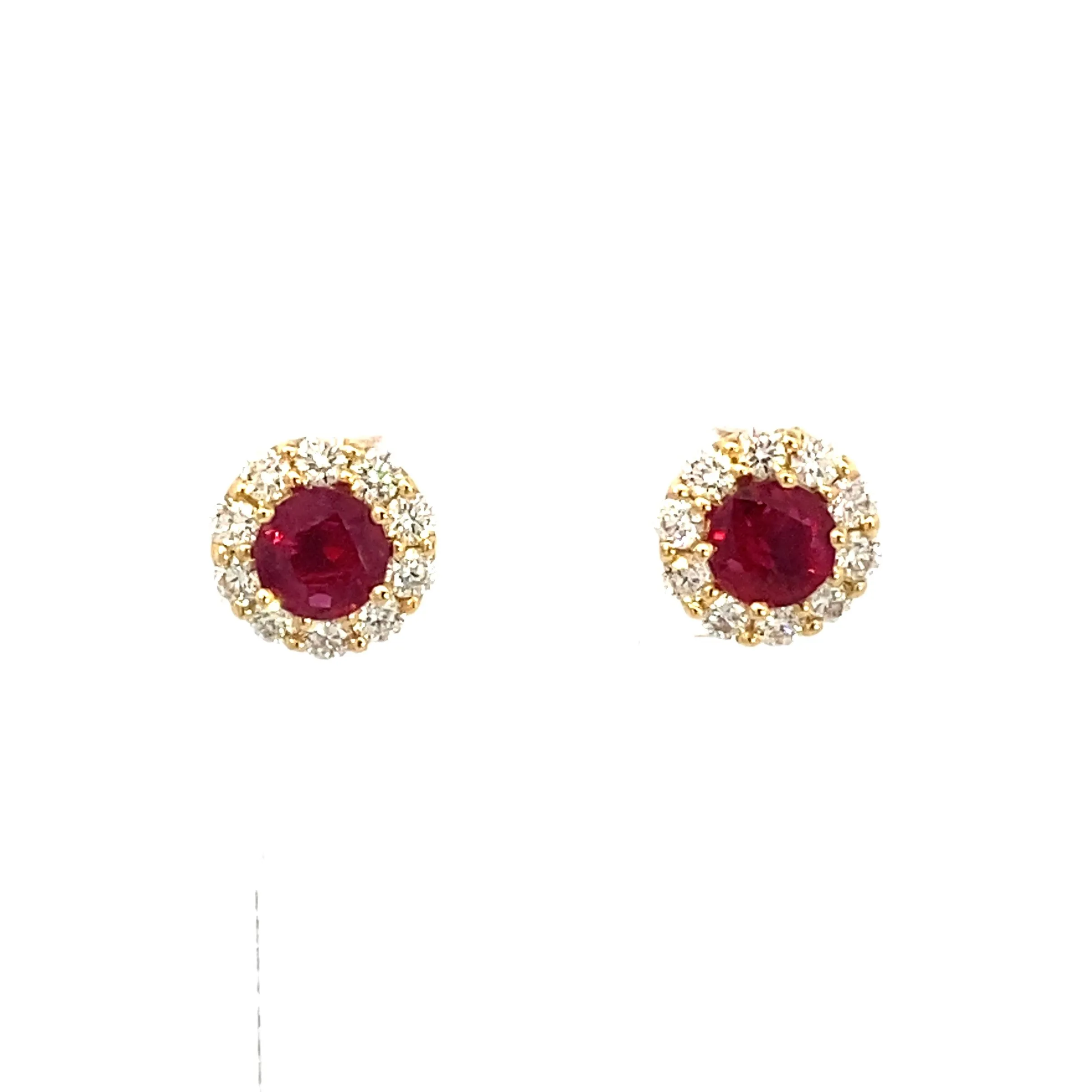 Ruby & Diamond Halo Gold Earrings