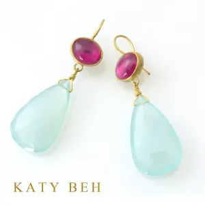 Ruby and Peruvian Chalcedony Earrings