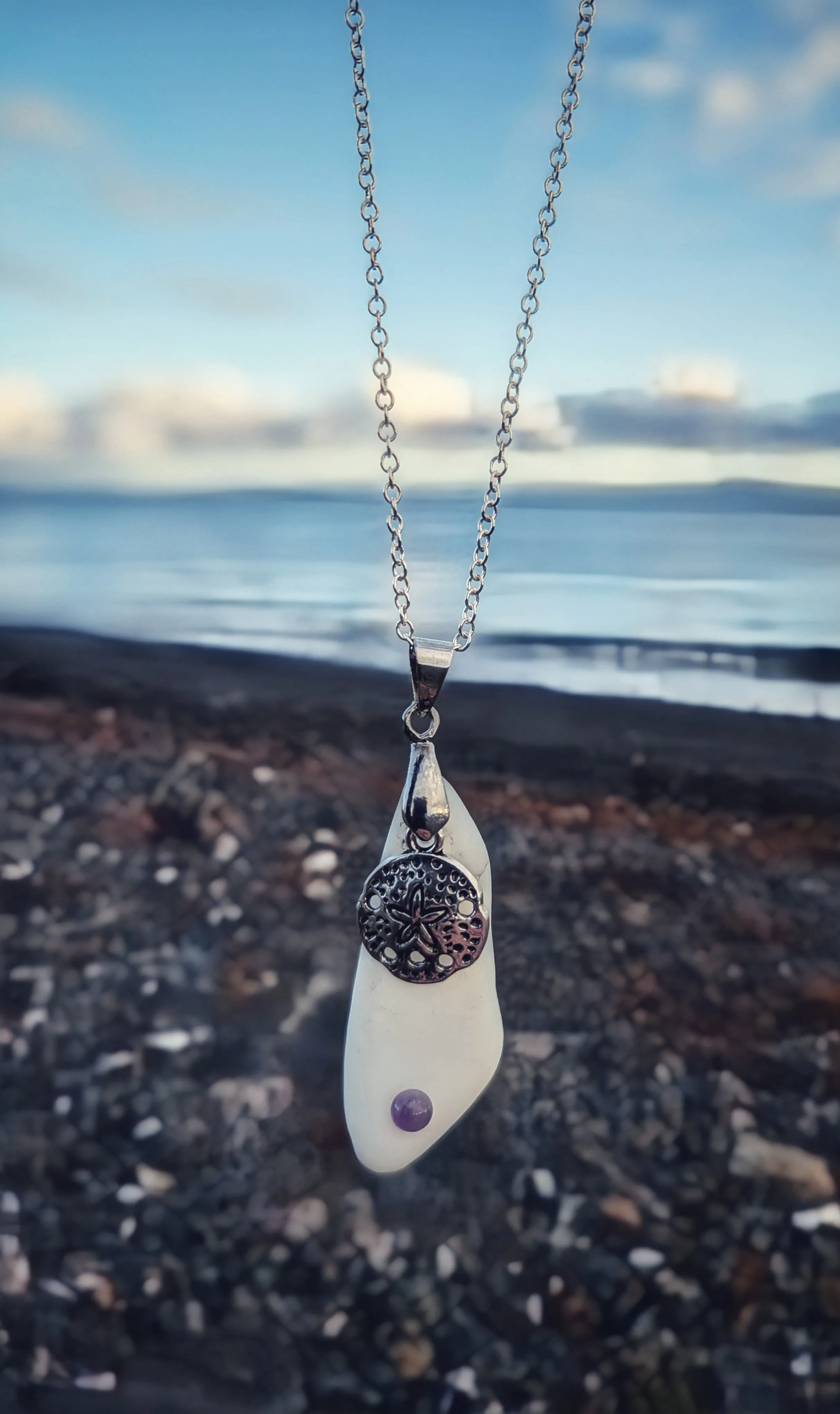 Sea glass - Sand dollar - necklace