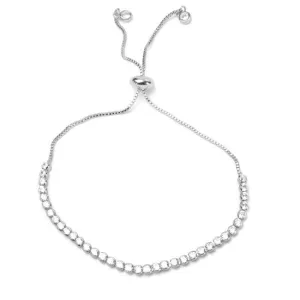 Silver Cubic Zirconia Adjustable Pull Tie Bracelet