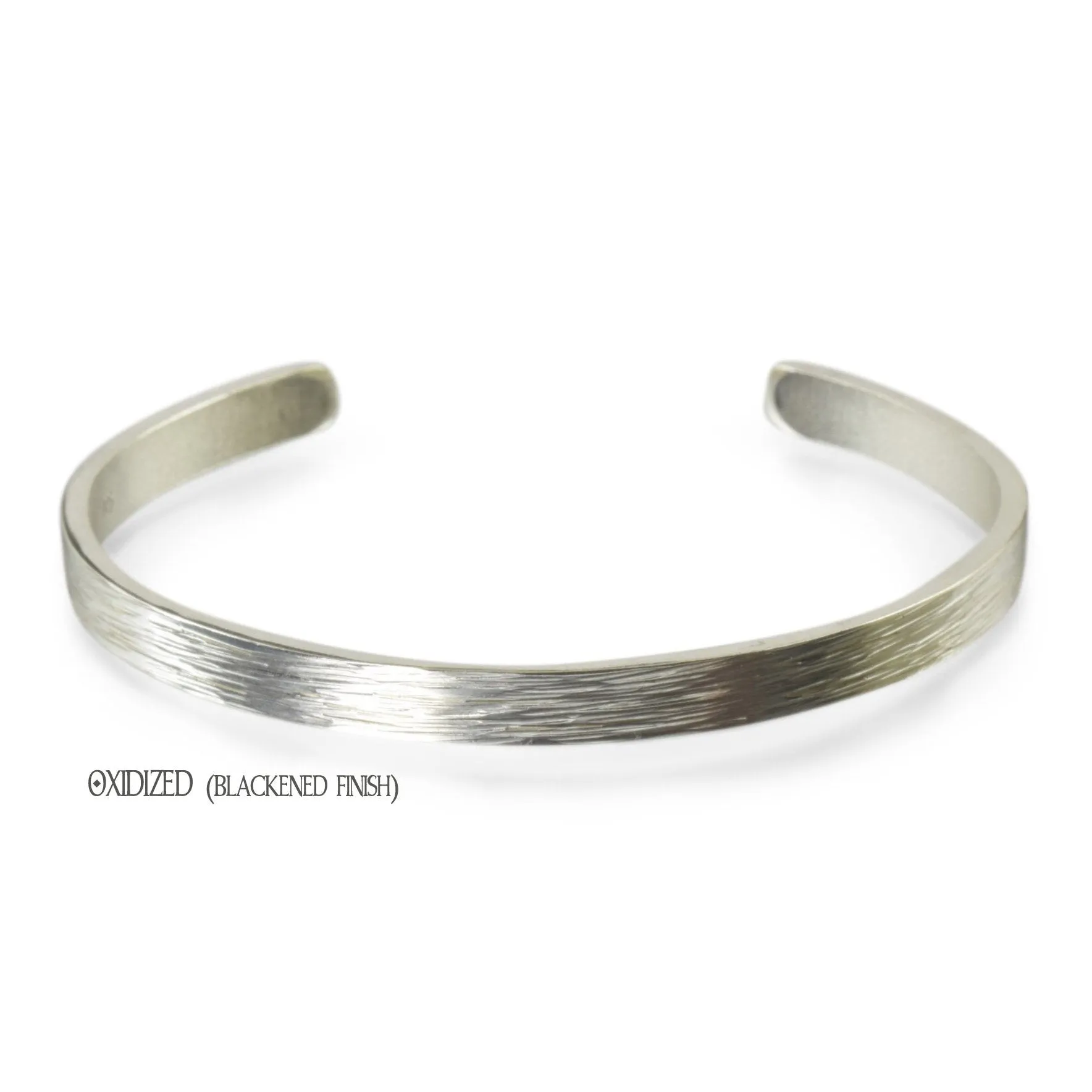 Silver cuff bracelet with wood grain texture, Unisex jewelry