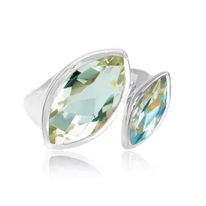 Silver Ring Green Amethyst Topaz Celestine