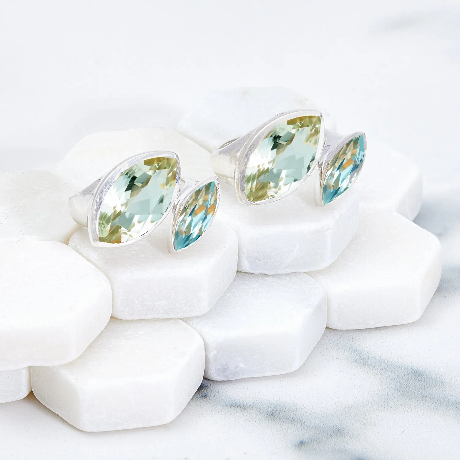 Silver Ring Green Amethyst Topaz Celestine