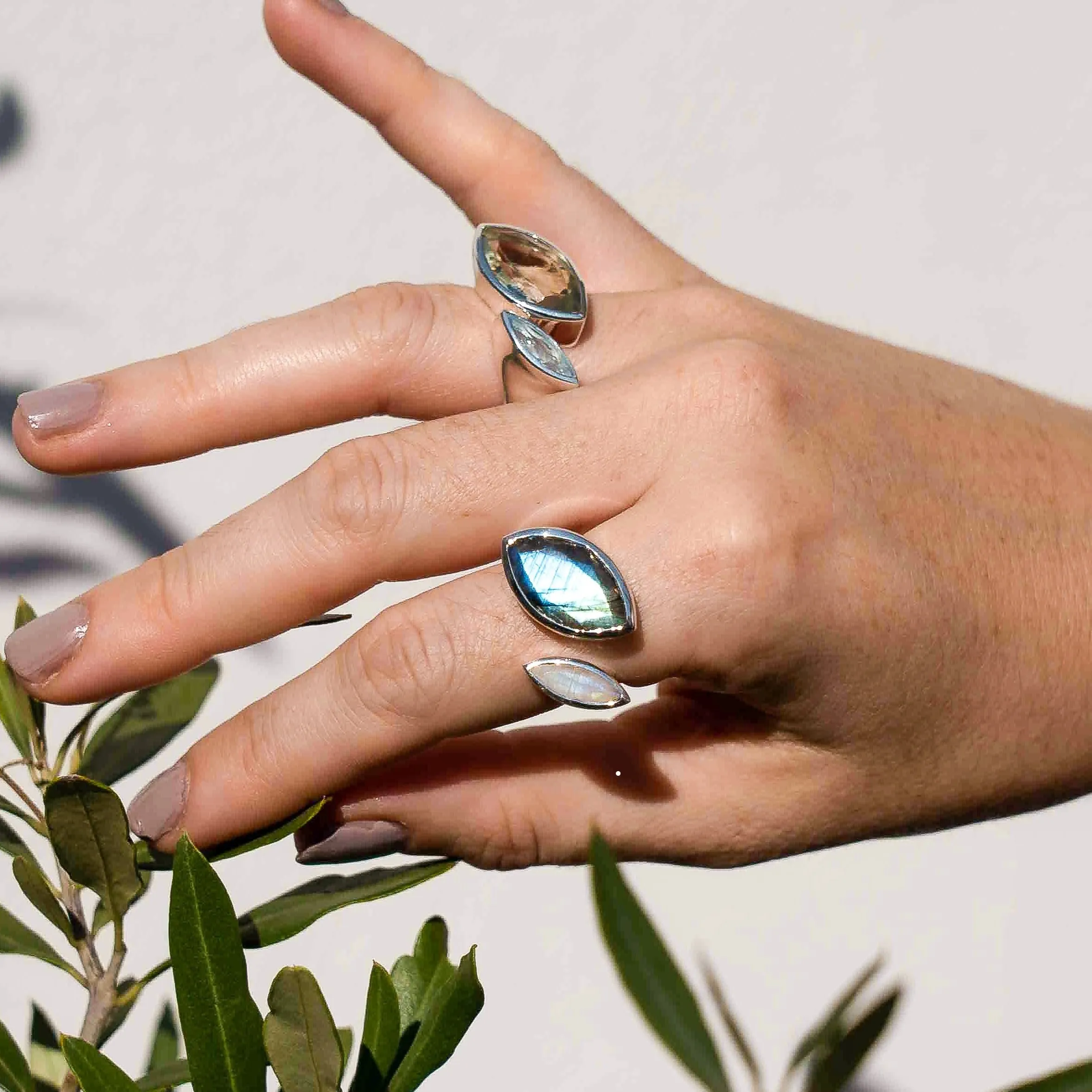 Silver Ring Green Amethyst Topaz Celestine