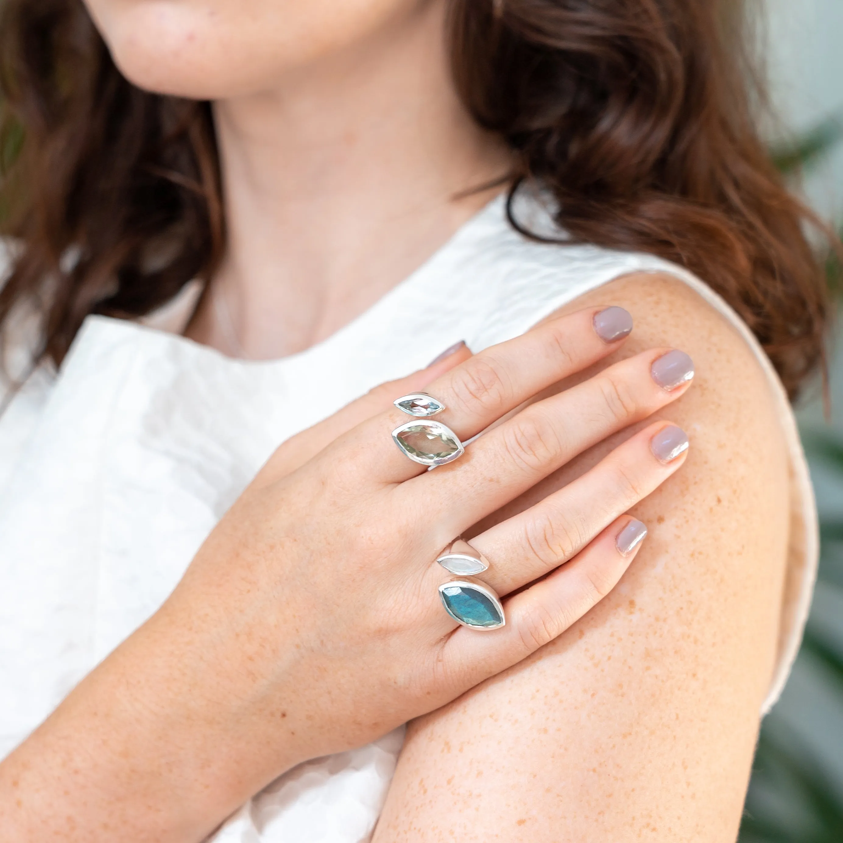 Silver Ring Green Amethyst Topaz Celestine